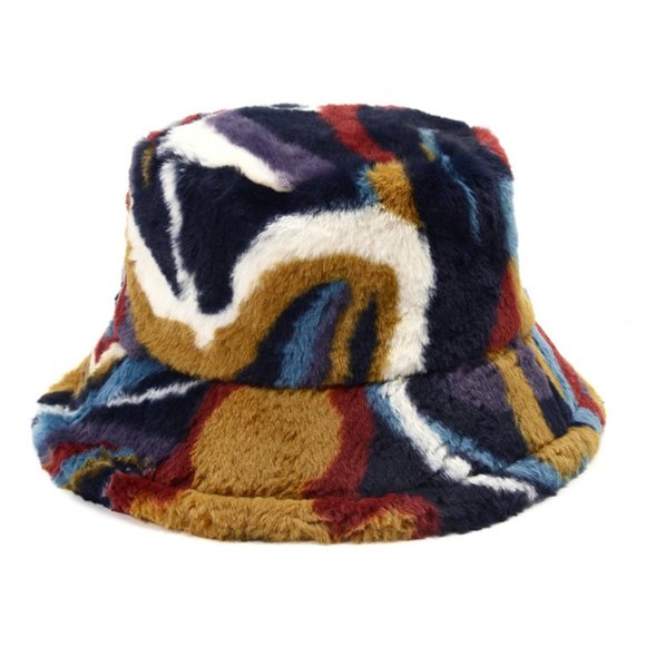NEW Multi Color Soft Fluffy Plush Faux Fur Adjustable Cozy Fisherman Bucket Hat - Picture 3 of 11